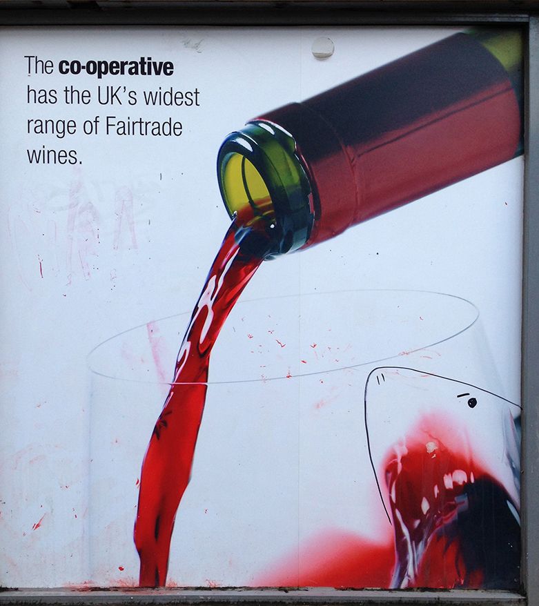 Co-operative Fairtrade Wine Advertisement gets the inky treatment in Glasgow's West End.