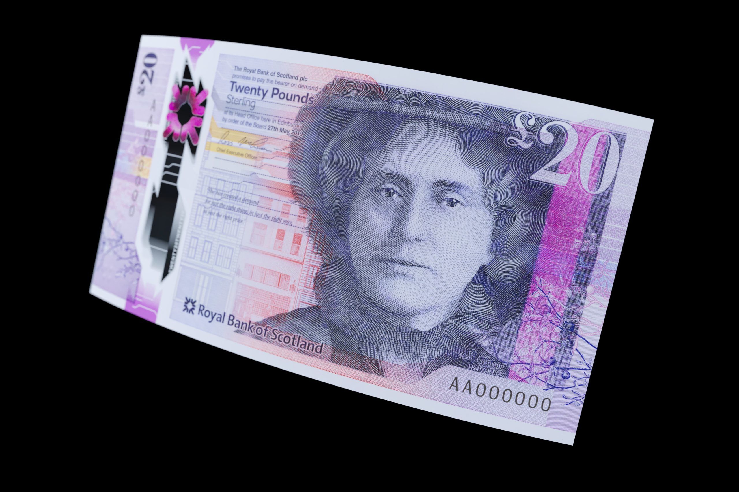 Royal Bank of Scotland Currency Design £20 polymer banknote featuring Kate Cranston. Creative by O Street Glasgow.