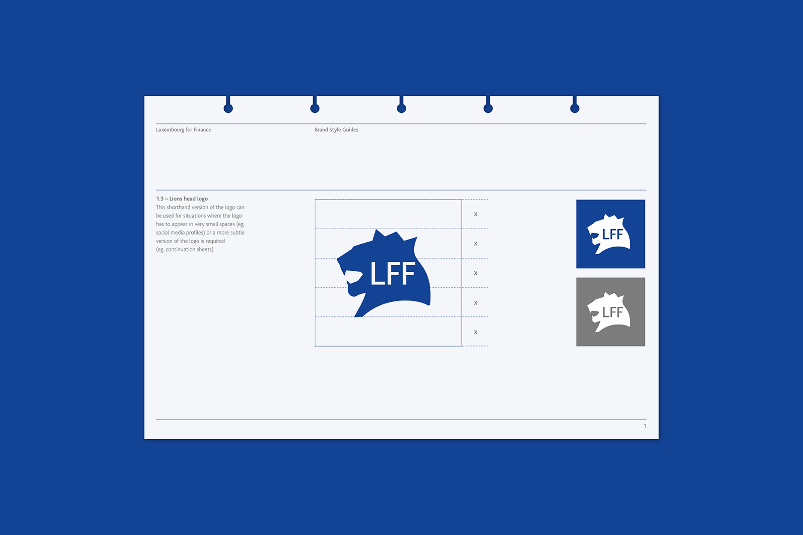 Luxembourg for Finance Brand identity Guidelines by O Street. Showing Logo symbol in alternate colours.
