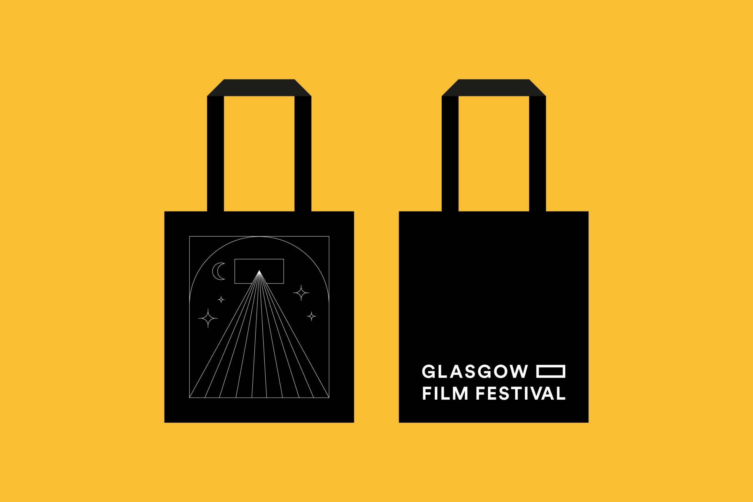 O Street Glasgow Film Festival 2021 Branding Tote bag Design Front and Back on Yellow