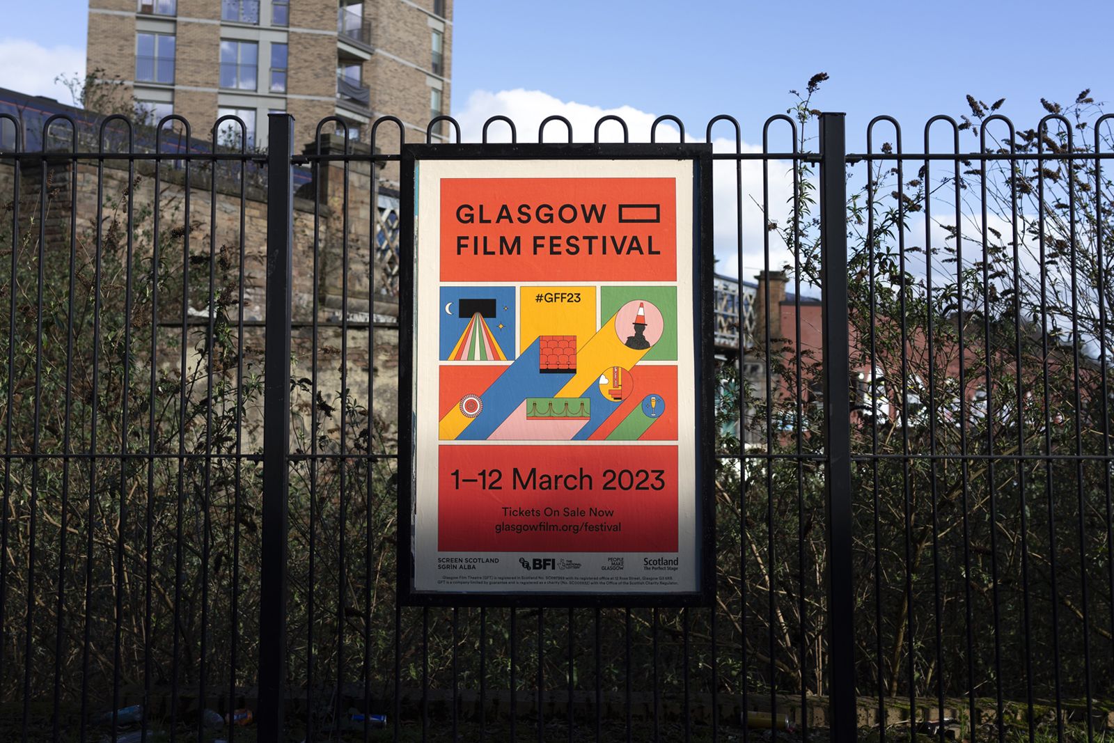 O Street Glasgow Film Festival Brand Street Poster on Black Fence