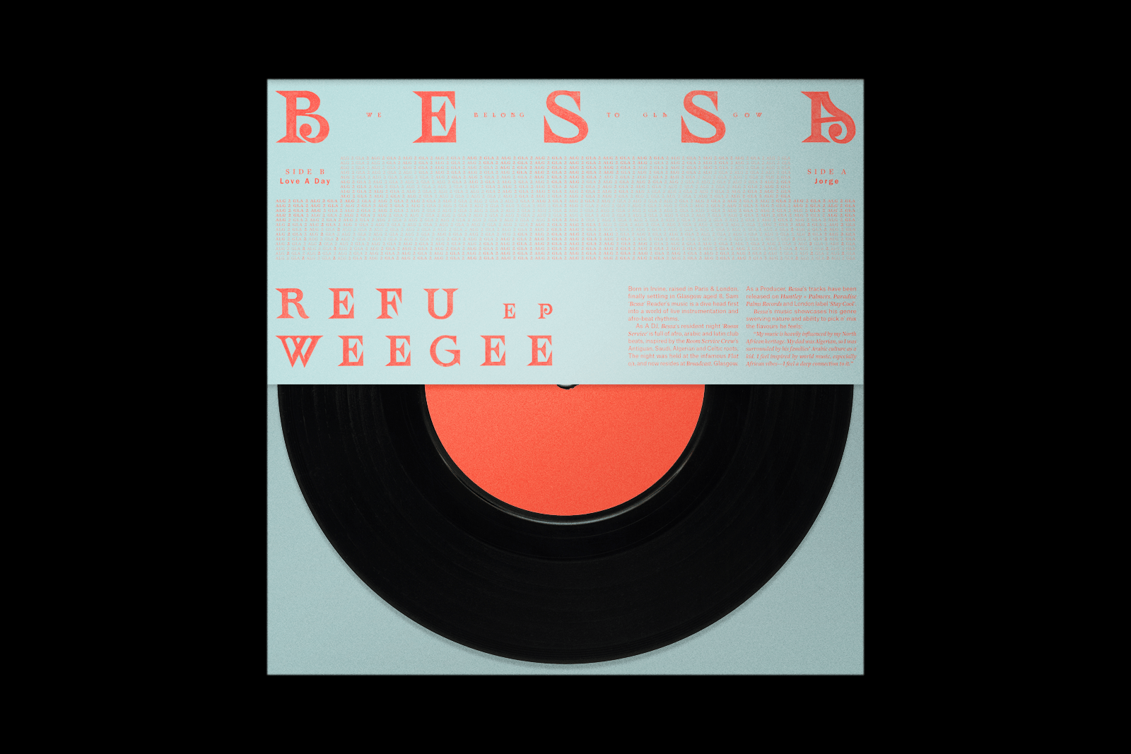 Bessa Refuweegee 7" record sleeve back cover by O Street, Glasgow